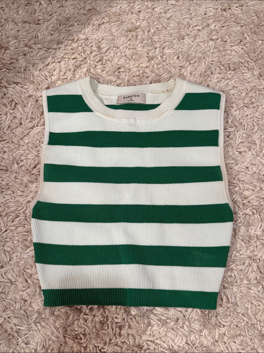 Babaton Green & White Striped Rib Knit Tank